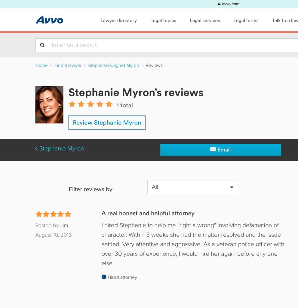 Great AVVO Review from Recent Happy Client!
